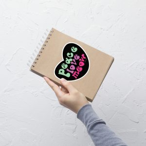 Peace Love Meow Heart Shape Sticker